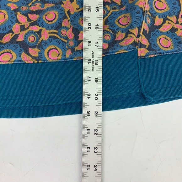 Natural Life Floral Print Sweatshirt Teal Cropped V Neck Long Sleeve Women's M - Picture 12 of 12